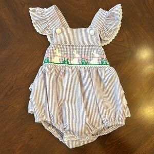 Lil Cactus Easter Smocked Lavender Striped Bubble 12-18 months